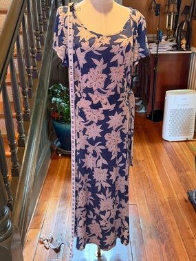 Perceptions New York XL Blue Floral Midi Dress Short Sleeve Stretch